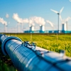 Pipeline de hidrogênio com turbinas eólicas ao fundo