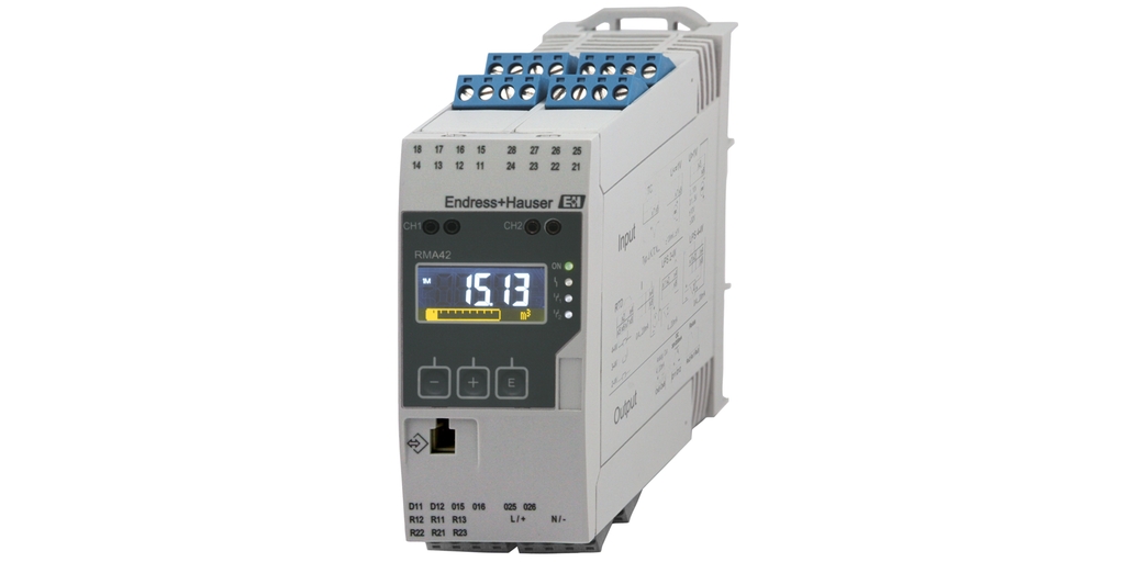 Transmissor de processo RMA42 com unidade de controle, fonte de alimentação de malha, barreira e chave de limite