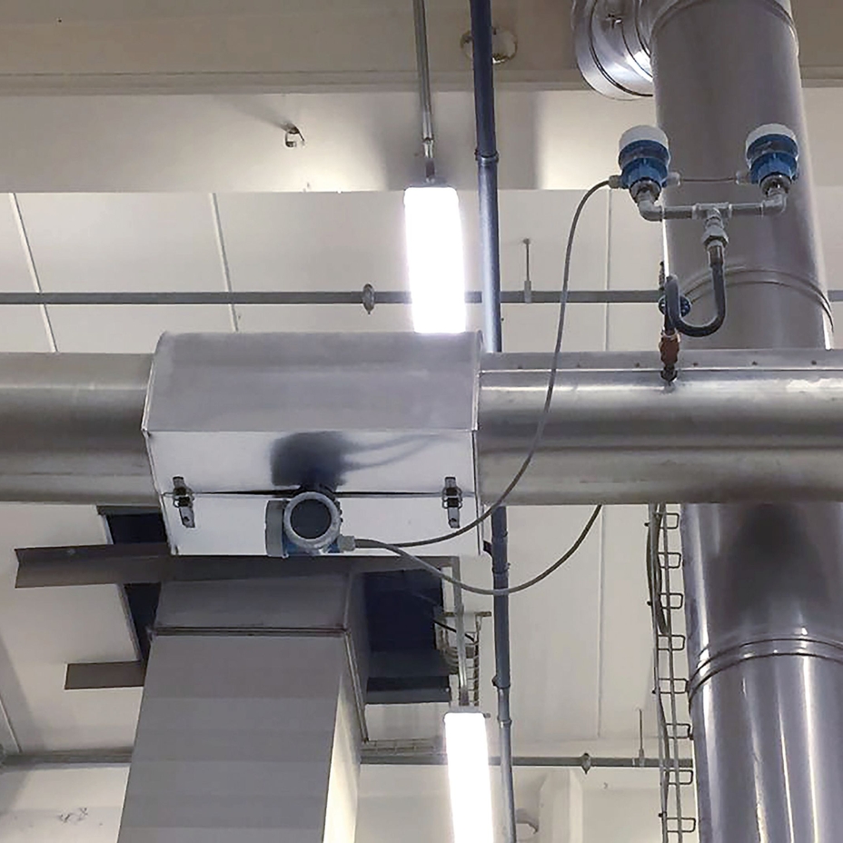 Ponto de medição de consumo de vapor e instrumentação instalada