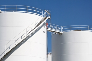 Picture of an array of storage tanks in a refinery