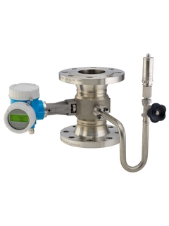 Imagem do medidor de vazão/caudal vortex ProwirlF 200 com a unidade de medição de pressão para vapor montada