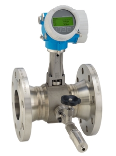 Imagem do medidor de vazão/caudal vortex ProwirlF 200 com a unidade de medição de pressão para gases e líquidos montada
