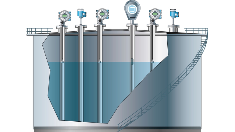 Figura de um tanque de armazenamento de GNL com instrumentação de tancagem